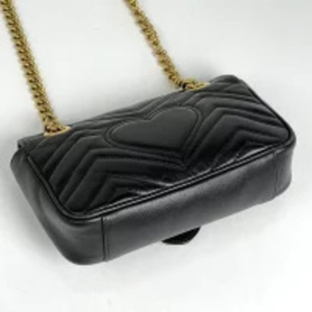 Gucci Bag Marmont Black Double Chain GG Heart Leather Shoulder GG Black